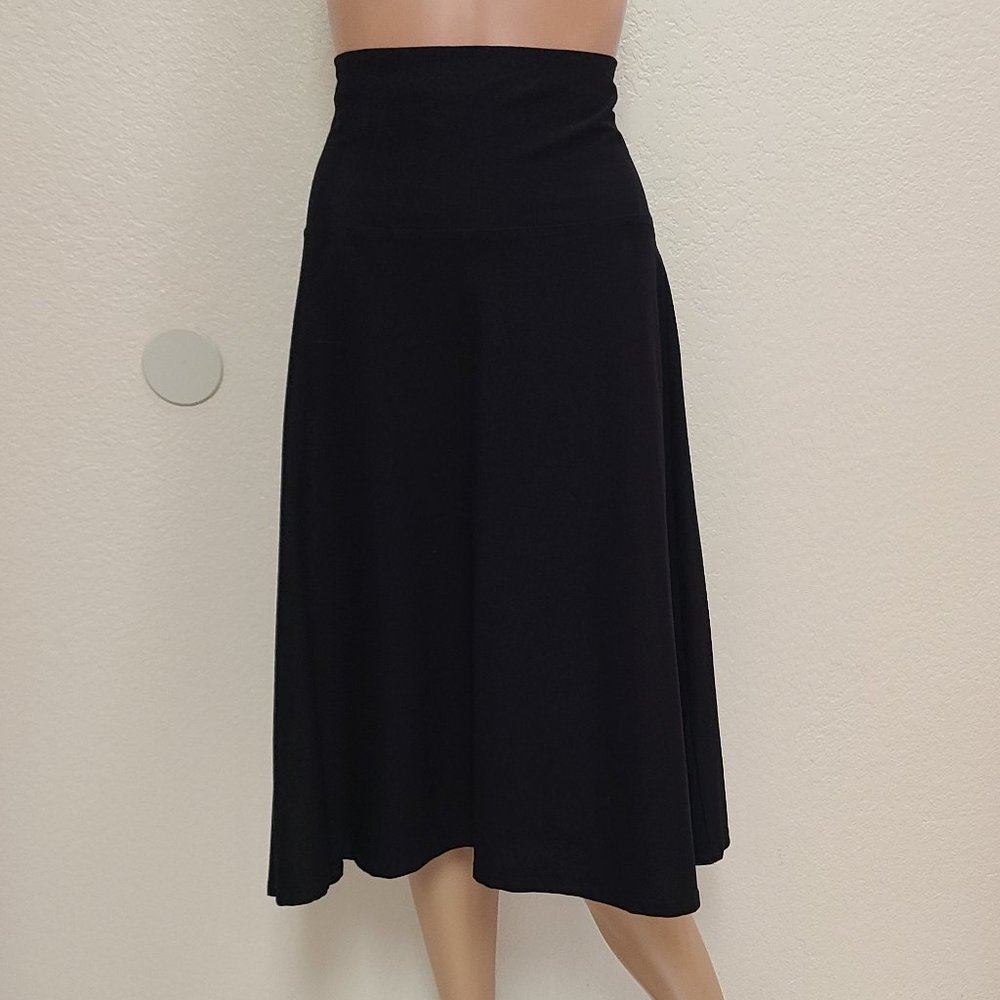 EILEEN FISHER STRETCH WASHABLE CREPE KNIT A-LINE SKIRT BLACK MIDI sz S